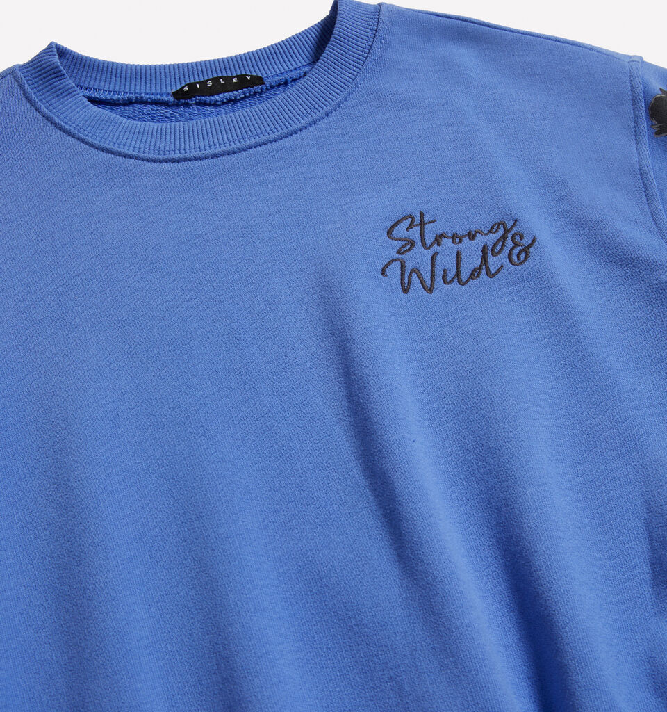 Lilac cropped sweatshirt with floral print and embroidery - girls' knitwear - Blue | Sisley Young image number 3